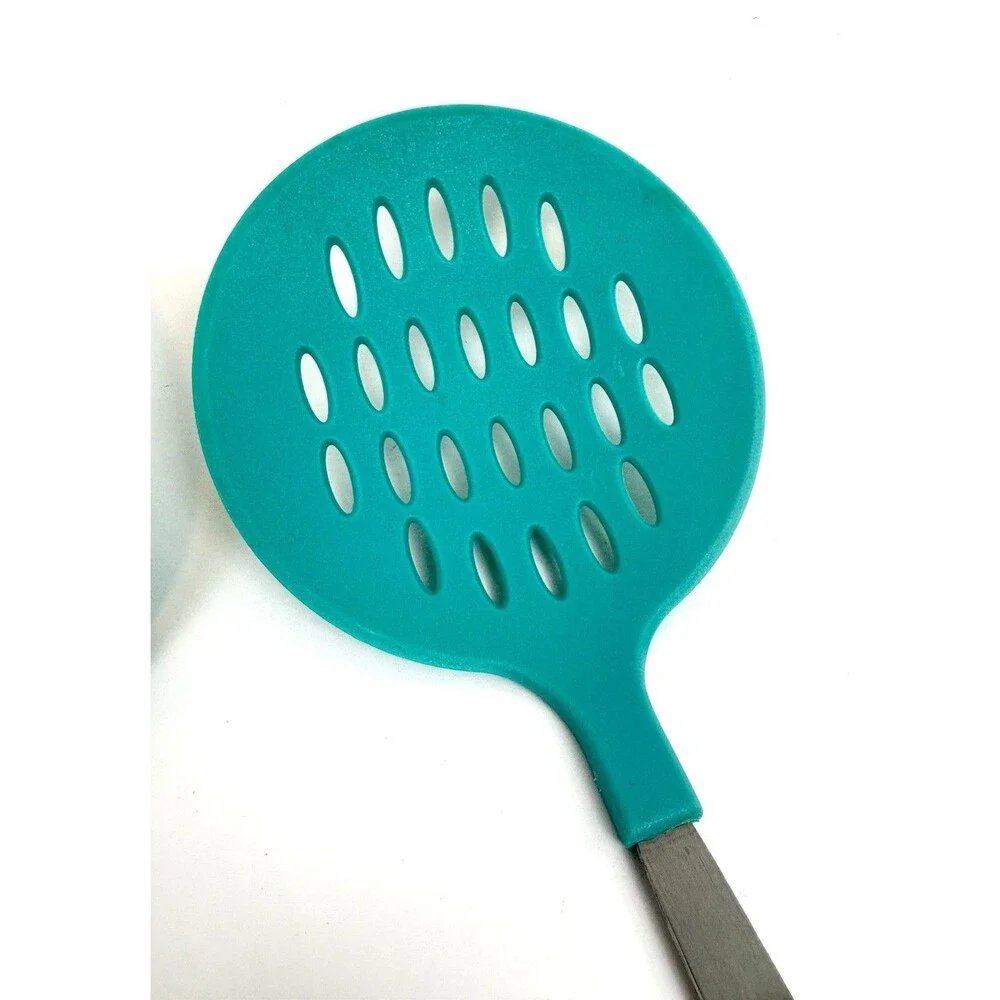 Kitchen Utensils Set: 3-piece Teal Silicone Pasta Server, Spoon, Slotted Skimmer
